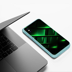Чехол iPhone XS Max матовый Зеленые неоновые плиты, цвет: 3D-мятный — фото 2