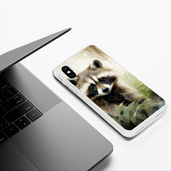 Чехол iPhone XS Max матовый Енот акварель, цвет: 3D-белый — фото 2