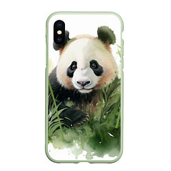 Чехол iPhone XS Max матовый Панда акварель, цвет: 3D-салатовый