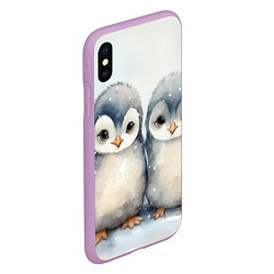Чехол iPhone XS Max матовый Милые пингвины акварель, цвет: 3D-сиреневый — фото 2