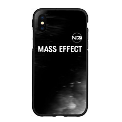 Чехол iPhone XS Max матовый Mass Effect glitch на темном фоне: символ сверху