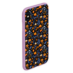 Чехол iPhone XS Max матовый Цветы на темном фоне узор, цвет: 3D-сиреневый — фото 2