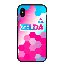 Чехол iPhone XS Max матовый Zelda neon gradient style: символ сверху, цвет: 3D-черный