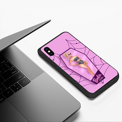 Чехол iPhone XS Max матовый Хэллоуин Барби в коробке на фоне паутины, цвет: 3D-черный — фото 2