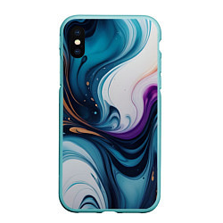 Чехол iPhone XS Max матовый Жидкий цветной узор - нейросеть, цвет: 3D-мятный