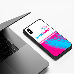 Чехол iPhone XS Max матовый Subaru neon gradient style: символ сверху, цвет: 3D-черный — фото 2