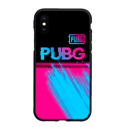 Чехол iPhone XS Max матовый PUBG - neon gradient: символ сверху