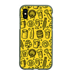Чехол iPhone XS Max матовый Пиво и аксессуары - жёлтый, цвет: 3D-темно-зеленый