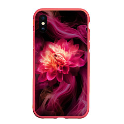 Чехол iPhone XS Max матовый Розовый цветок в огне - нейросеть, цвет: 3D-красный