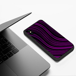 Чехол iPhone XS Max матовый Абстракция фиолетовые линии, цвет: 3D-черный — фото 2