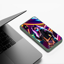 Чехол iPhone XS Max матовый Cool girl - cyberpunk - neon glow, цвет: 3D-темно-зеленый — фото 2