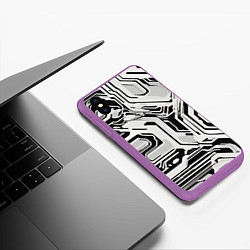 Чехол iPhone XS Max матовый Киберпанк белые полосы на чёрном фоне, цвет: 3D-фиолетовый — фото 2