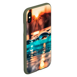 Чехол iPhone XS Max матовый Поверхность воды на закате макро, цвет: 3D-темно-зеленый — фото 2