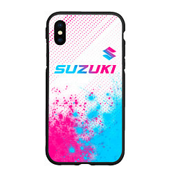 Чехол iPhone XS Max матовый Suzuki neon gradient style: символ сверху, цвет: 3D-черный