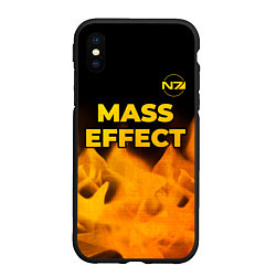 Чехол iPhone XS Max матовый Mass Effect - gold gradient: символ сверху, цвет: 3D-черный