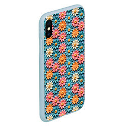 Чехол iPhone XS Max матовый Вязаные цветочки паттерн, цвет: 3D-голубой — фото 2