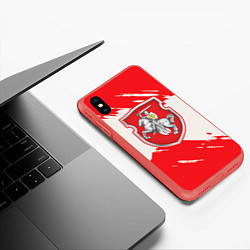 Чехол iPhone XS Max матовый Belarus герб краски, цвет: 3D-красный — фото 2