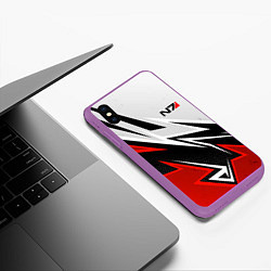 Чехол iPhone XS Max матовый N7 mass effect - white and red, цвет: 3D-фиолетовый — фото 2
