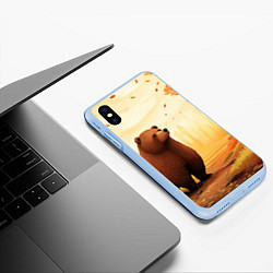 Чехол iPhone XS Max матовый Мишка в осеннем лесу фолк-арт, цвет: 3D-голубой — фото 2