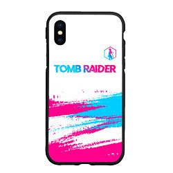 Чехол iPhone XS Max матовый Tomb Raider neon gradient style посередине