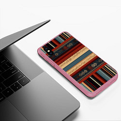 Чехол iPhone XS Max матовый Этнический принт в полоску, цвет: 3D-малиновый — фото 2