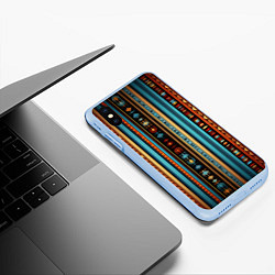 Чехол iPhone XS Max матовый Этнический паттерн в вертикальную полоску, цвет: 3D-голубой — фото 2