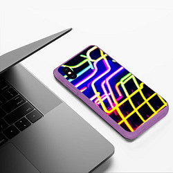 Чехол iPhone XS Max матовый Авангардный неоновый паттерн, цвет: 3D-фиолетовый — фото 2