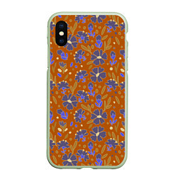 Чехол iPhone XS Max матовый Цветы в поле коричневый цвет, цвет: 3D-салатовый