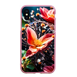 Чехол iPhone XS Max матовый Красный цветок капли, цвет: 3D-розовый