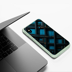 Чехол iPhone XS Max матовый Тёмно-синяя диагональная клетка, цвет: 3D-салатовый — фото 2