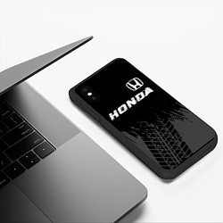 Чехол iPhone XS Max матовый Honda speed на темном фоне со следами шин посереди, цвет: 3D-черный — фото 2