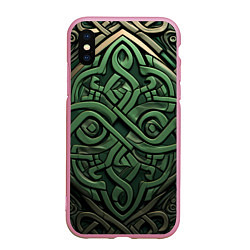 Чехол iPhone XS Max матовый Симметричный узор в ирландском стиле, цвет: 3D-розовый