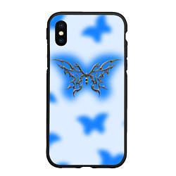 Чехол iPhone XS Max матовый Y2K blue butterfly, цвет: 3D-черный