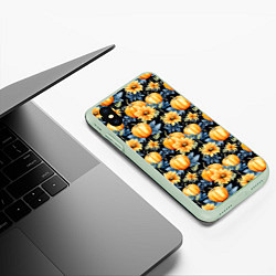 Чехол iPhone XS Max матовый Паттерн тыквы и цветы, цвет: 3D-салатовый — фото 2