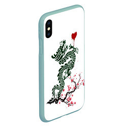Чехол iPhone XS Max матовый Дракон на сакуре, цвет: 3D-мятный — фото 2