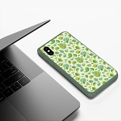 Чехол iPhone XS Max матовый Акварельные листья с узором, цвет: 3D-темно-зеленый — фото 2