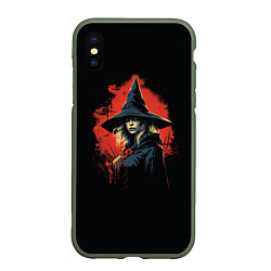 Чехол iPhone XS Max матовый Ведьма в шляпе кровавый фон