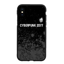Чехол iPhone XS Max матовый Cyberpunk 2077 glitch на темном фоне посередине