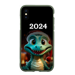 Чехол iPhone XS Max матовый Дракон символ года 2024, цвет: 3D-темно-зеленый