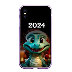 Чехол iPhone XS Max матовый Дракон символ года 2024, цвет: 3D-сиреневый