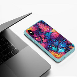 Чехол iPhone XS Max матовый Растительный абстрактный узор, цвет: 3D-мятный — фото 2