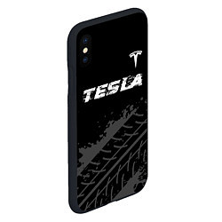 Чехол iPhone XS Max матовый Tesla speed на темном фоне со следами шин посереди, цвет: 3D-черный — фото 2