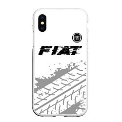 Чехол iPhone XS Max матовый Fiat speed на светлом фоне со следами шин посереди, цвет: 3D-белый