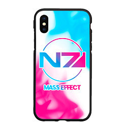 Чехол iPhone XS Max матовый Mass Effect neon gradient style, цвет: 3D-черный