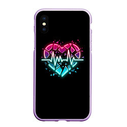 Чехол iPhone XS Max матовый Разбитое сердце с линией пульса со свечением, цвет: 3D-сиреневый