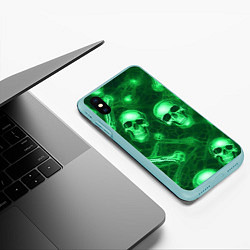 Чехол iPhone XS Max матовый Зелёные черепа и кости, цвет: 3D-мятный — фото 2