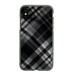 Чехол iPhone XS Max матовый Черно-белая диагональная клетка в шотландском стил, цвет: 3D-темно-зеленый