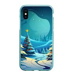 Чехол iPhone XS Max матовый Новогодние елки в снегу, цвет: 3D-мятный