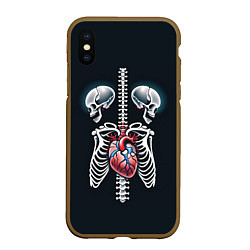 Чехол iPhone XS Max матовый Два сросшихся скелета и сердце, цвет: 3D-коричневый