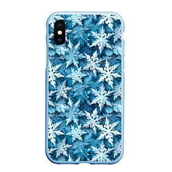 Чехол iPhone XS Max матовый New Years pattern with snowflakes, цвет: 3D-голубой